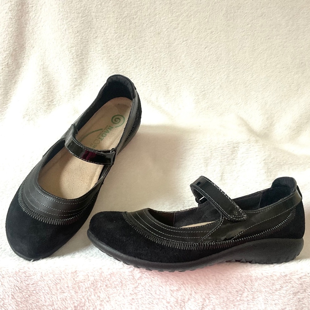 Naot Kirei Mary Jane Black Suede Leather Combo Size 8EU/ 7.5 US